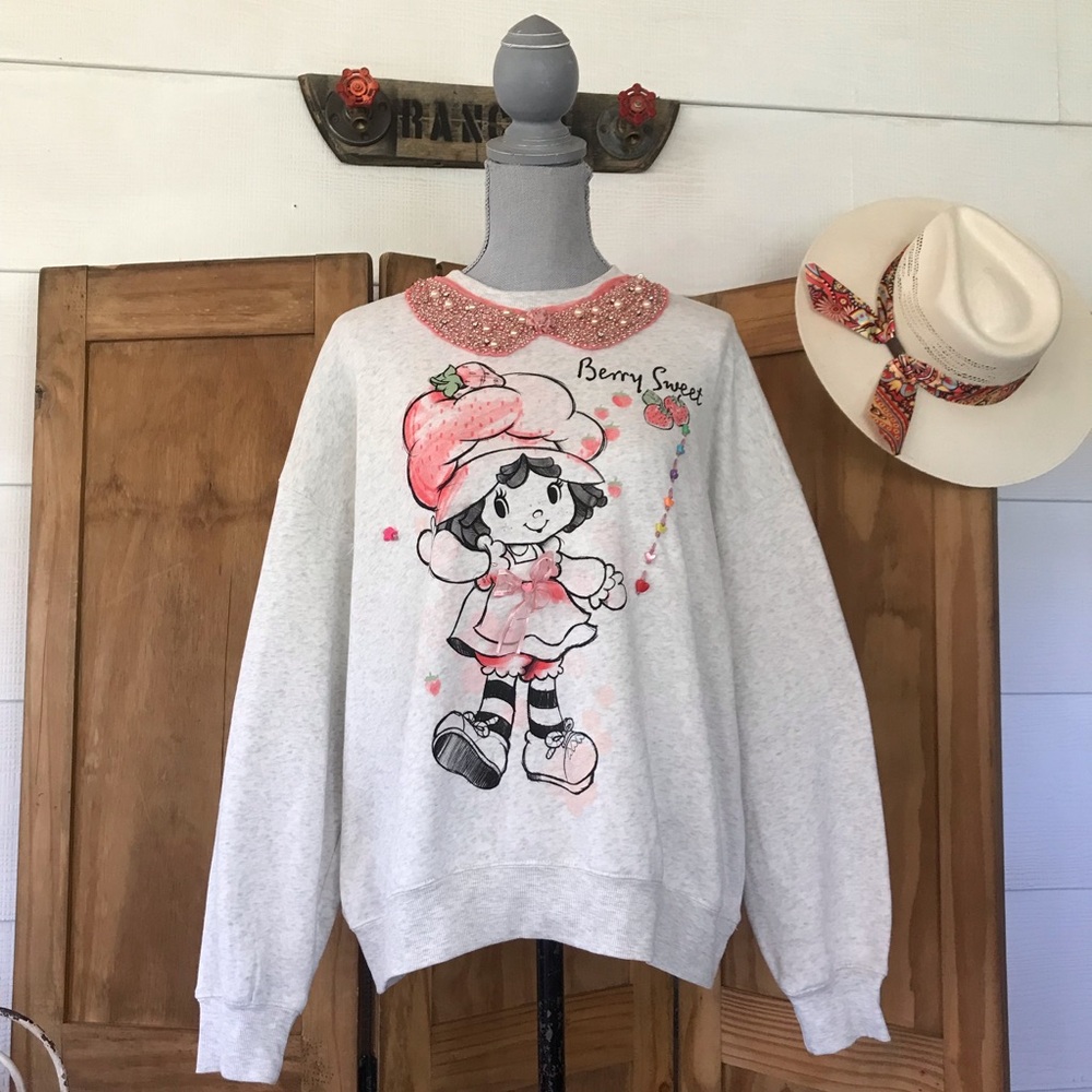 Upcycled Strawberry Shortcake Sweatshirt Womens Size Medium